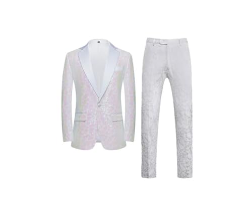 Men Irregular Sequin Suit 2 Piece Singer Host Dance Party Stage Performance Dress Blazer Pant 33 L