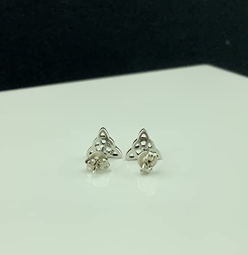 Silvercloseout Rhodium Plated Sterling Silver Womens Celtic Triangle Triquetra Stud Earrings Irish Celtic Triquetra Studs For Girls #TOP3