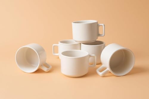 Image of Elegant White Ceramic Coffee Mug Set - 6 Pieces, 200 ML - Ideal for Daily Use in Office, Home and Restaurants