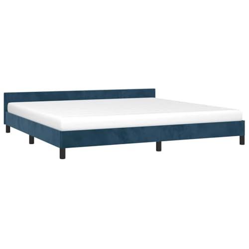 vidaXL Bettgestell mit Kopfteil, Bettrahmen mit Lattenrost, Bett Polsterbett mit Stützbeinen, Schlafzimmerbett Doppelbett, Dunkelblau 200x200cm Samt