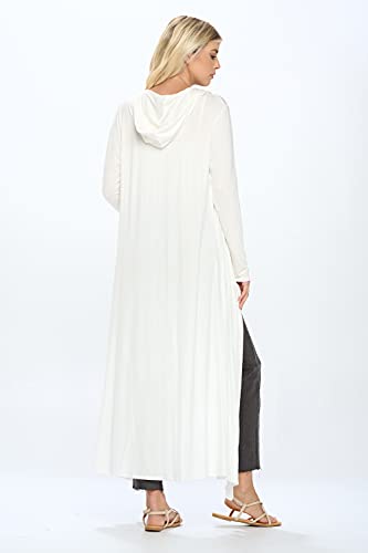 Image of Isaac Liev Women's Maxi Cardigan Casual Trendy Extra Long Open Front Floor Length Drape Lightweight Duster Cardigans- Womens Sweaters with Hoodie 197 WHT XL