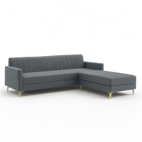 Image of SOCOZI Morello 4 Seater L Shape Sofa Set with Movable Ottoman | Flexible Left or Right Layout | Soft Velvet Suede Fabric | Modern Design | Plush Comfort Cushions for Living Room (Dark Grey)