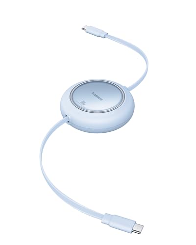 Baseus USB C to USB C Cable, 100W 6.6ft Retractable USB C Fast Charging Cable, 7-Stage Length Preset Retractable Charger Cord for iPhone 16 15 Pro Plus Pro Max, MacBook, iPad Pro, Samsung S24/S23+