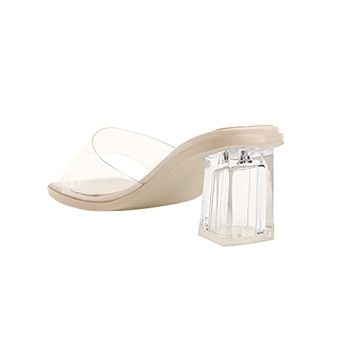 Image of vivianly Women's Low Block Heels Sandal Square Open Toe Chunky High Heels Slip on Heeled Sandals Mules Slide for Party Wedding Dress Shoes