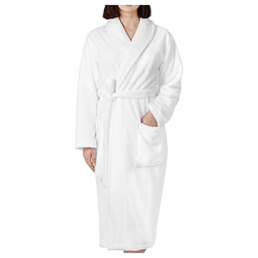 Cotton Paradise Adulto Unissex Robe E, Roupões de Banho Unissex de Lã Quente, Roupões de Pelúcia Macios, Médio-Grande, Algodão Branco