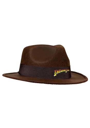 Indiana Jones - Chapéu para adultos, tamanho único, All Felt Fedora com banda castanha e logótipo Ribbon, preto, padrão