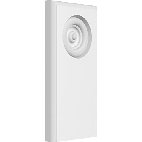 Ekena Millwork PBP030X060X050FOS04 Standard Foster Bullseye PVC Plinth Block with Rounded Edge, 3"W x 6"H x 1/2"P