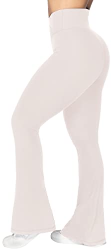 Sunzel Flare Leggings, Crossover Yoga Pants For Women With Tummy Control, High-Waisted And Wide Leg Beige #TOP3