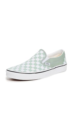 Vans Women's Classic Slip-On Sneakers, Checkerboard Gray Olive, Green, Print, 9 Medium US