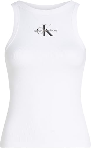 Calvin Klein Donna Canotta Monologo Rib Skinny Fit, Bianco (Brilliant White), M - Immagine 4
