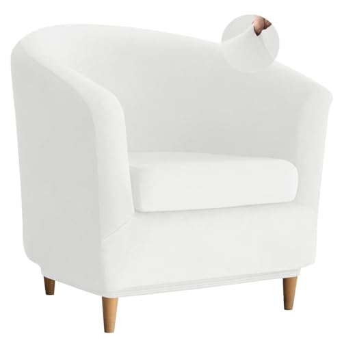 Bifaunvogel Velvet Club Chair Slipcover 2 Piece Swivel Barrel Chair Covers Slipcover Tub Chair Slipcovers Round Accent Armchair Covers Bucket Chair Covers Protector for Living Room White