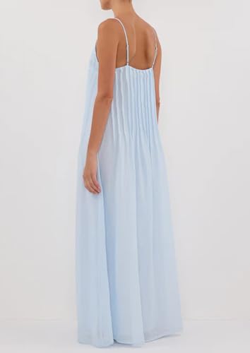 Image of Anoumcy Summer Pleated Maxi Dresses for Women 2026 Spaghetti Strap V Neck Vacation Beach Long Flowy Boho Sundress