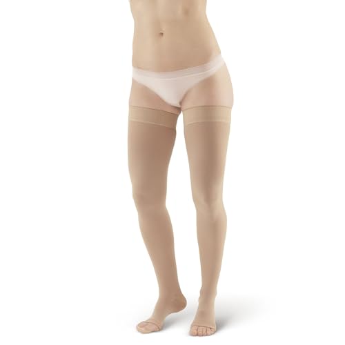 Ames Walker AW Style 305 Medical Support 30-40 mmHg Extra Firm Compression Open Toe Thigh High Stockings w/Band Beige Small