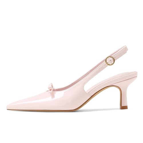 Image of Mattiventon Slingback Heels for Women Kitten Heels Bow Ankle Strap Pointed Toe Heel Sexy Wedding Dress Party Pumps