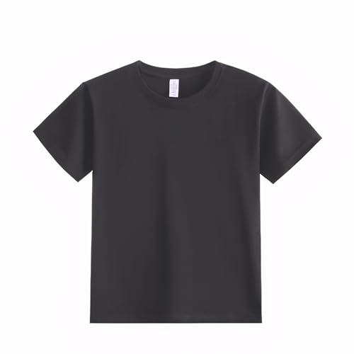 Kids Semi-Heavyweight (210GSM) Crew Neck T-Shirt Short Sleeve Top Boys Girls Cotton Plain Casual Tees Gray