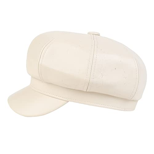 Image of iSWEVEN French Beret Cap All Season Unisex Artist Newsboy Hats, Ascot PU Leather British Style Adjustable Women's Caps (WBC8110, Free Size)