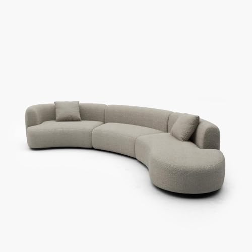 Image of Acanva Formia Boucle Curved Sectional Sofa, 153 inch W Right Hand, Light Coffee