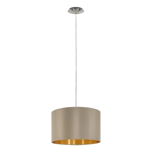 Eglo Suspension luminaire Maserlo, lustre suspendu en acier et textile, couleur nickel mat, taupe,...