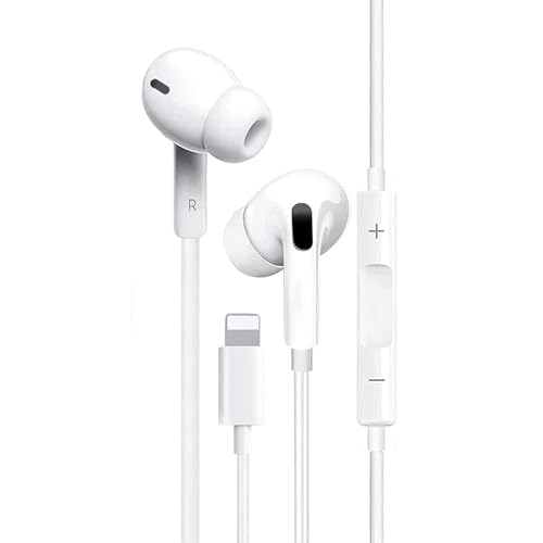 Image of Jxrev Wired Earphone Built-in Microphone & Volume Control iPhone Wired Headphones Lightning Connector Earphones Compatible for iPhone 7 /8 /XR /XS /X /11 /12 /13 /14 Pro (White) - in Ear Stereo
