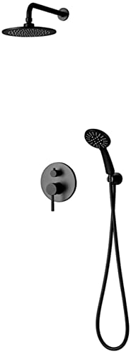 Cabezal de ducha Conjunto de ducha negro empotrado en la pared Grifo de ducha retráctil redondo de dos funciones montado en la pared oculto Decoration