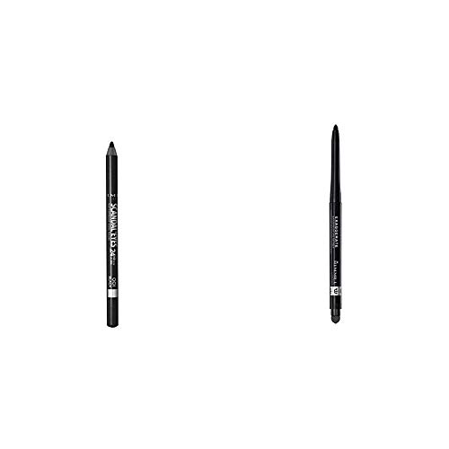 Rimmel Scandaleyes Waterproof Gel Eye Liner Pencil, Black & Rimmel Exaggerate Eye Definer, Blackest Black, 1 Count, Waterproof Long Lasting Easy Twist Up Self-Sharpening Eye Color Pencil