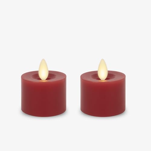 Image of Luminara 2-Pack Moving Flame LED Flameless Tealight (2 inch x 2 inch) Battery Operated Plastic LED Flameless Tea Light (Holiday Red)