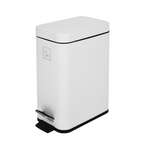 SVITA STM5 Mülleimer pulverbeschichteter Stahl Treteimer Tretmülleimer Kosmetikeimer Abfalleimer klein schmal 5l inkl. Inneneimer Softclose-Deckel Fußpedal freistehend rechteckig Bad Küche Weiß – Bild 3