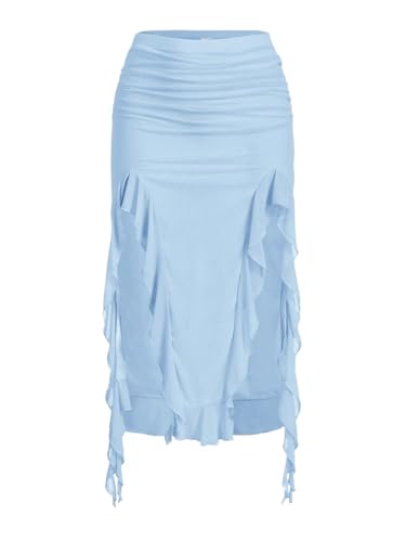 Women's Flowy Trendy Skirt Solid Color Ruched Ruffle Hem Skirt