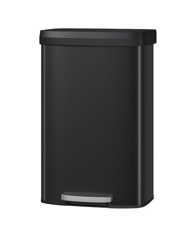 GarveeHome 80L Metall Mülleimer mit Deckel großer Tretmülleimer Mülleimer Küche rostfrei mit Beutelring Soft-Close Kunststoffdeckel Griff hinten Schwarz