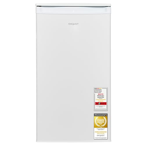 Exquisit Vollraumkühlschrank | 76 l Nutzinhalt, Energieeffizienzklasse E, 41 dB(A) | kompakt, LED-Innenbeleuchtung, manuelle Temperaturregelung, Glasablagen, Gemüseschublade | KS585-V-091E weiss