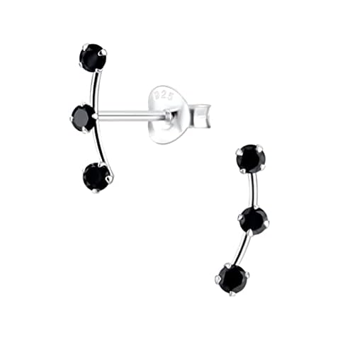 Black Cubic Zirconia Hypoallergenic Three Stone Stud Earrings for Women in 925 Sterling Silver 4 x 13 mm with Push Back by Eden Raine Cover