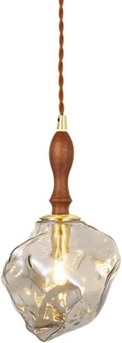 Plafonnier suspendu en laiton et lustre vintage en noyer avec abat-jour gris G9