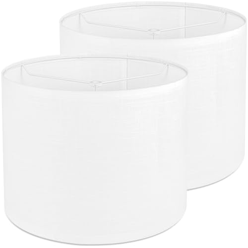 White Linen Lamp Shade Set of 2,Drum lamp shade for table lamps 13" Top x 13" Bottom x 10" High,Replacement Large Fabric Lampshade for Floor Lamps and Bedside Lamps, Easy Assembly Required