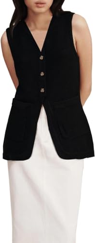 Melliflo Womens Summer Long Linen Vest Casual Sleeveless V Neck Button Down Tops Casual Summer Vest with Pocket2