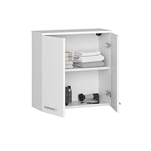 ADGO FIN W60 badkamerkast hangend 60 x 60 x 22,5 cm, wandkast voor badkamer, wit, badkamerkast met 2 deuren, hangkast, badkamermeubel, opbergkast, badkamerkast