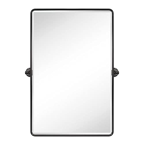 Image of TEHOME Pivot Oil Rubbed Bronze Rectangle Bathroom Mirror Beveled Tilting Rectangular Bathroom Vanity Mirrors for Wall Vertical Wall Mounted Pivoting Mirrors, 25x35''