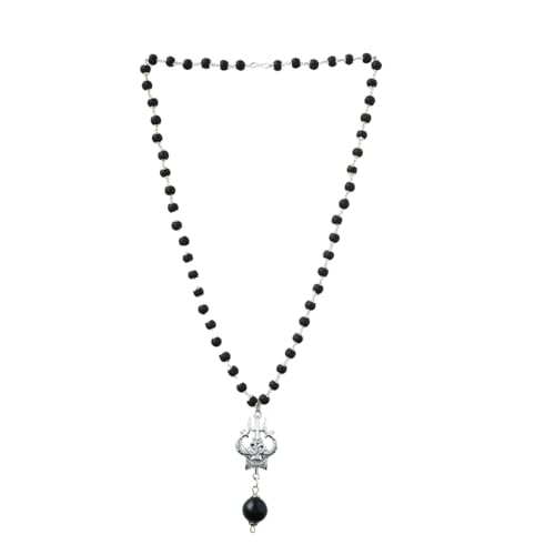 Image of DIVINE HINDU OM Shiva Trishool Karungali Mala, 54 Beads | Government Lab-Certified Black Ebony Wood Spiritual Necklace for Men & Women | Verify at divinehindu.in /Verify