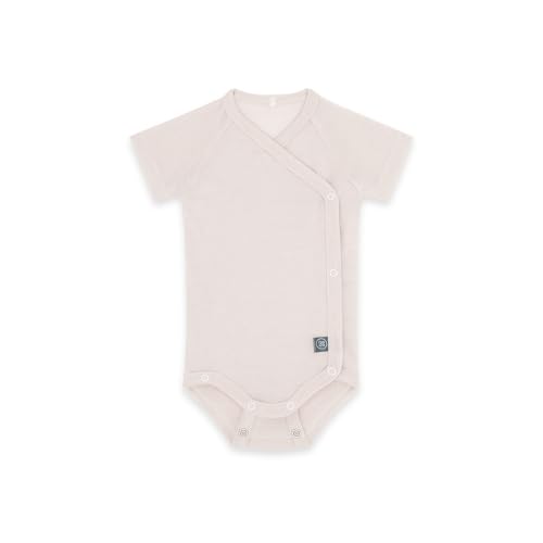 emma & noah Kurzarm Wickelbody für Babys, Wolle-Seide Mischung, 70% Wolle (kbT) & 30% Seide, Atmungsaktiv & Temperaturregulierend, Mitwachsendes Design, Made in Austria | Essential Beige 50/56