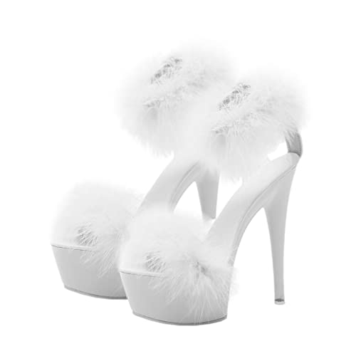 LIFKOME 1pair Super High Heel Fur Shoes Upper: Faux White Miss Dress Hate