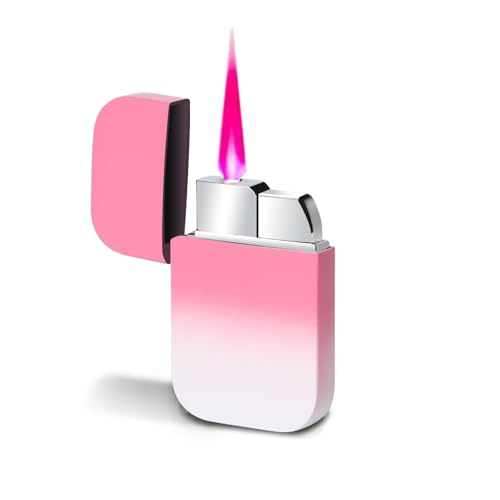 Torch Windproof Lighter Pink Flame Fun Glittery Refillable Butane Pocket Novelty Lighter for Girls Teens Gift Daily Use Birthdays Anniversary Candle Camping(Butane Not Included) (White&Pink)