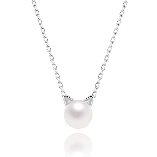 Bg&Wling Cat Pearl Pendant Necklace Silver Plated Copper Choker Necklaces Dainty Jewelry For Women Girls #TOP6
