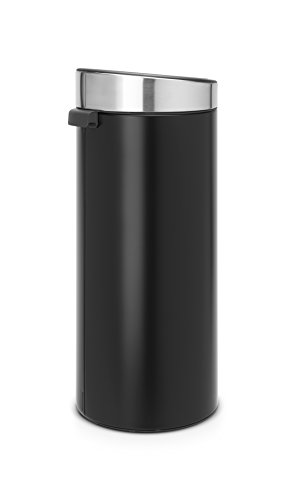 Image of Brabantia Press-Top Kitchen Trash Can | Steel /Black | 8 Gallon / 30L | Home Trash Can with Soft-Touch Stay-Open Lid & Removable Inner Bucket | + Trash Bags