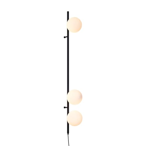 Qazqa Diseño Lámpara de Pared de Diseño Negra con Cristal Mate 3-Luces - Vertical Metálica/Esfera/Alargada Adecuado para LED Max. 3 x 8 Watt