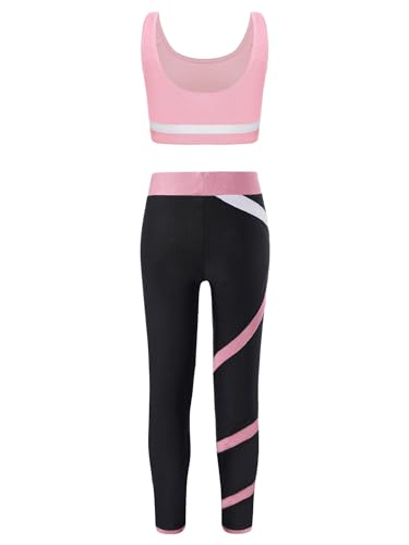 Kids Girl 2 Piece Outfits Sleeveless Sports Tank Top with Striped Leggings Gymnastics Summer Athletic Tracksuit2
