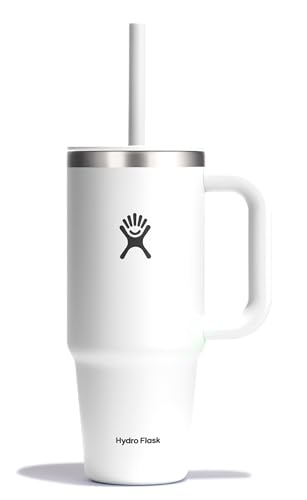 Image of Hydro Flask 24 Oz Travel Tumbler with Handle, Clear Lid and Straw - Insulated Stainless Steel in 24 Oz White