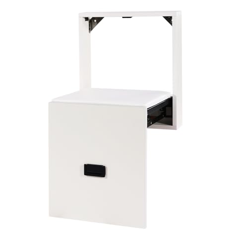 Taburete de pared plegable, asiento de ducha y taburete para cambio de zapatos con montaje en pared, dimensiones 39,5 × 36,5 × 69,5 cm, color blanco