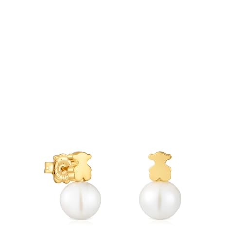 TOUS Pendientes para Mujer con Motivo de Oso con Baño de Oro 18 Kt sobre Plata de Primera Ley y Perla Cultivada de Agua Dulce, Colección Sweet Dolls