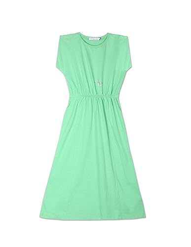 Calvin Klein Jeans Girl’s Cotton Blend Fit and Flare Regular Casual Dress (IG01962L1C_Green 5 Years-6 Years Calvin Klein Jeans Girl’s Cotton Blend Fit and Flare Regular Casual Dress (IG01962L1C_Green 5 Years-6 Years