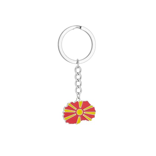 LUTAKU Porte-clés carte et drapeau de la Macédoine du Nord pour homme et femme, pendentif en forme de carte de la Macédoine du Nord, accessoires de bijoux en acier inoxydable, Argenté., taille unique