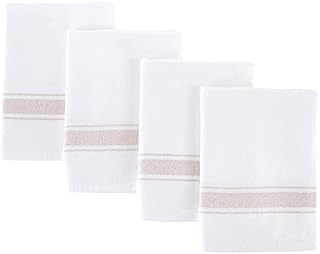 BAROOGA Turkish Hand Towel Set (Pack of 4) Face Towel, Peshtemal Fringe Hand Towel Set - Kitchen Tea Dish Cloth Set, Super Soft, Quick Dry and Highly Absorbent (19 x 27 inches) (Beige)